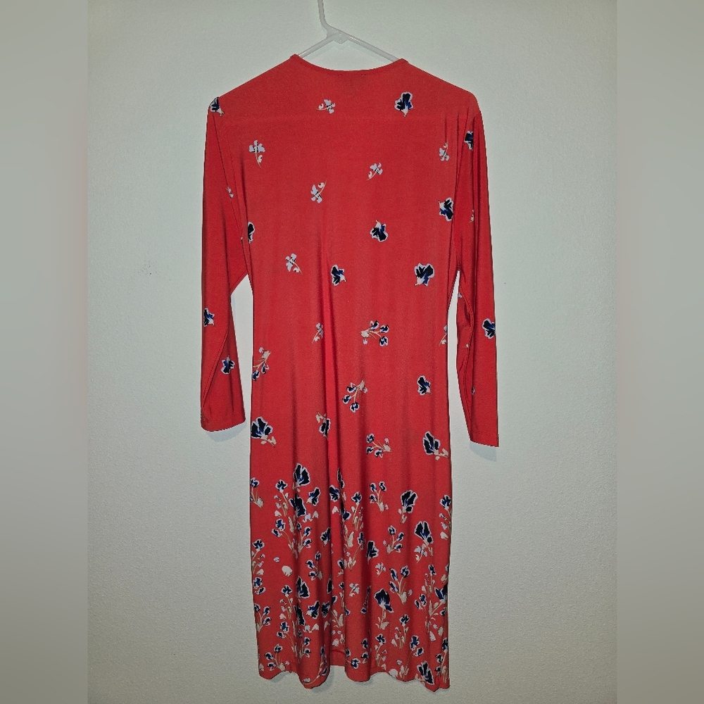 The Limited Faux Wrap Dress Red Blue Floral 3/4 Sleeve Size Large - Picture 4 of 6